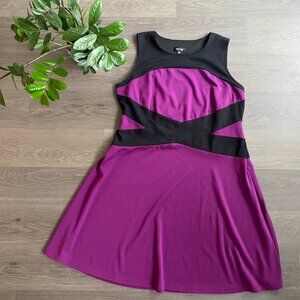 Spense Women Magenta & Black Sleeveless Mini Dress with Wrap Waist Pattern